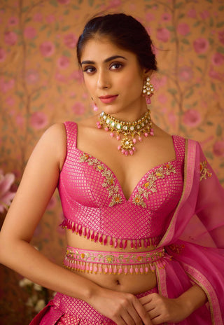 Rose Pink Lehenga Set by Shyam Narayan Prasad available on Indiaspopup.com