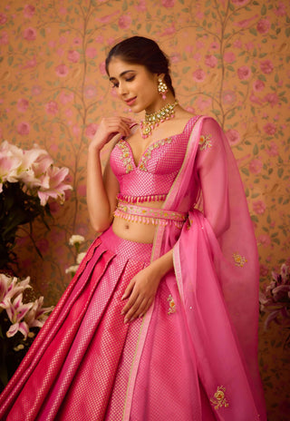 Rose Pink Lehenga Set by Shyam Narayan Prasad available on Indiaspopup.com