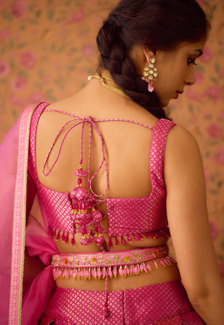 Rose Pink Lehenga Set by Shyam Narayan Prasad available on Indiaspopup.com