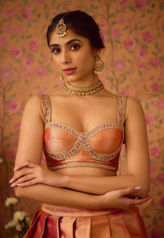 Gold Pink Lehenga Set by Shyam Narayan Prasad available on Indiaspopup.com