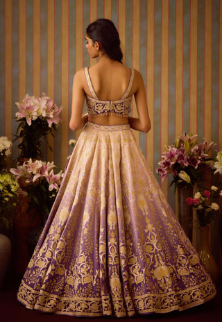 Lilac Mauve Gold Lehenga Set by Shyam Narayan Prasad available on Indiaspopup.com