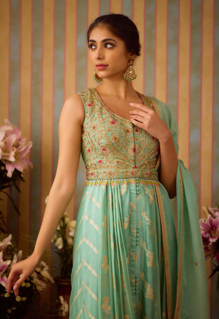 Gray Green Embroidered Anarkali Set by Shyam Narayan Prasad available on Indiaspopup.com