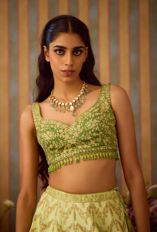 Meadow Green Lehenga Set by Shyam Narayan Prasad available on Indiaspopup.com