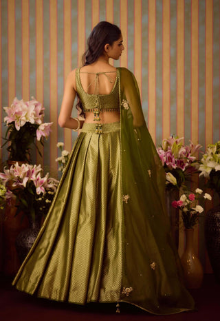 Garden Green Pleated Lehenga Set by Shyam Narayan Prasad available on Indiaspopup.com