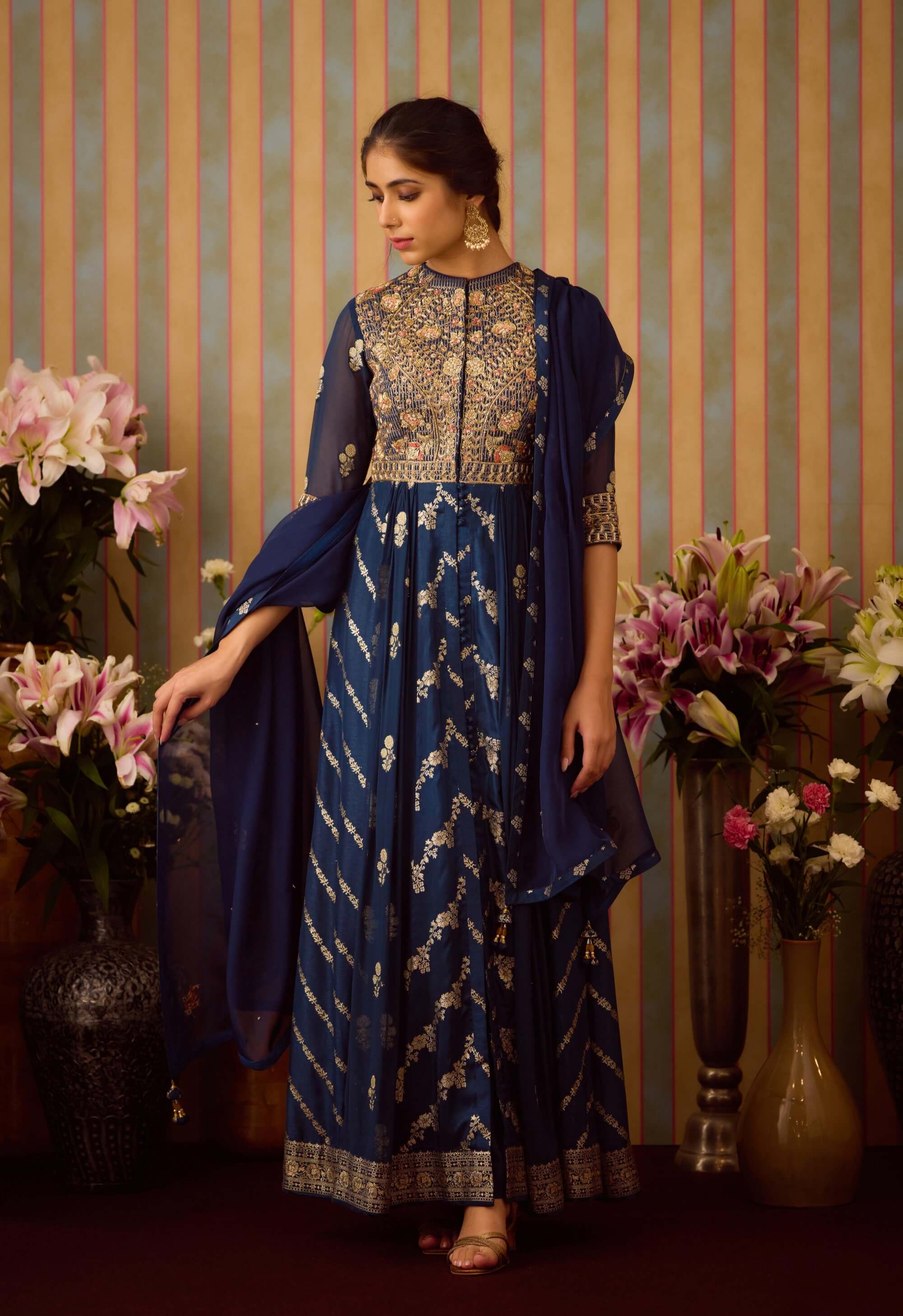 Shyam Narayan Prasad Midnight Blue Anarkali Suit XL
