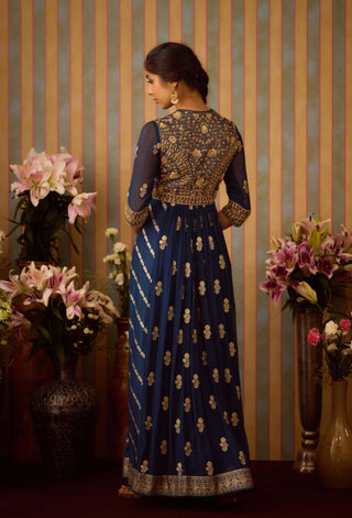 Midnight Blue Anarkali Suit by Shyam Narayan Prasad available on Indiaspopup.com