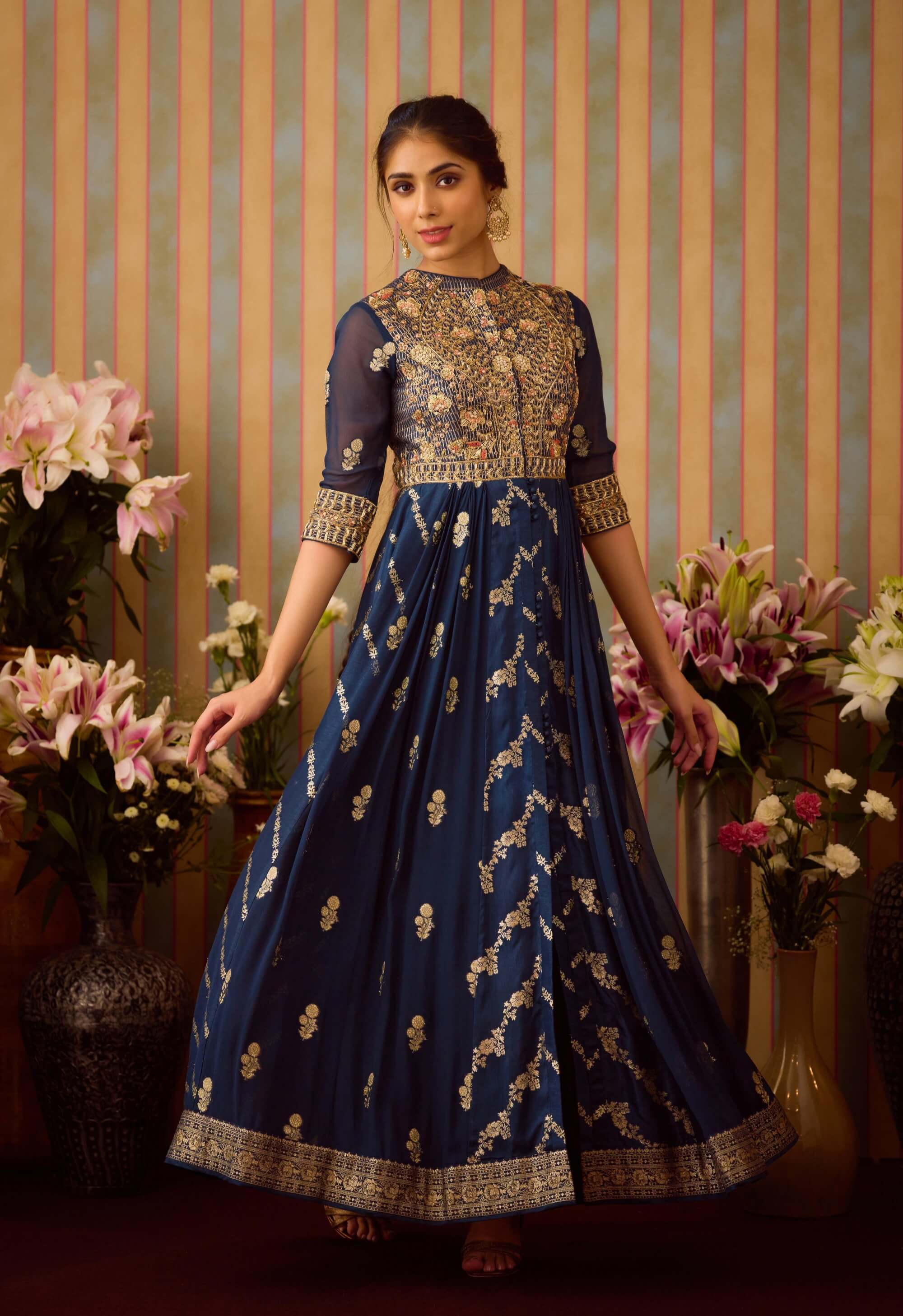 Shyam Narayan Prasad Midnight Blue Anarkali Suit XL