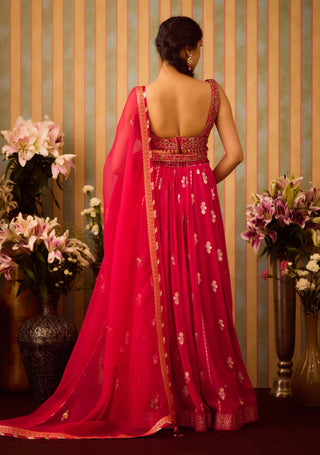 Scarlet Red Maroon Lehenga Set by Shyam Narayan Prasad available on Indiaspopup.com