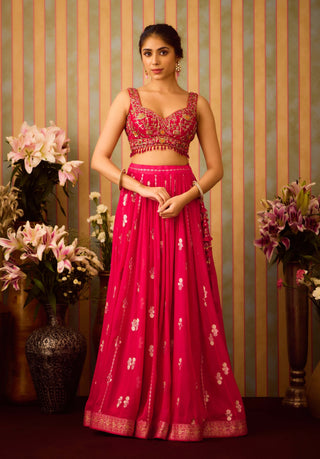 Scarlet Red Maroon Lehenga Set by Shyam Narayan Prasad available on Indiaspopup.com