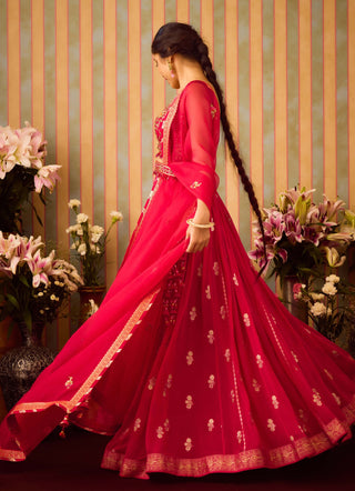 Scarlet Red Maroon Lehenga Set by Shyam Narayan Prasad available on Indiaspopup.com