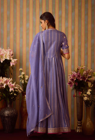 Peri Purple Anarkali Sharara Set by Shyam Narayan Prasad available on Indiaspopup.com