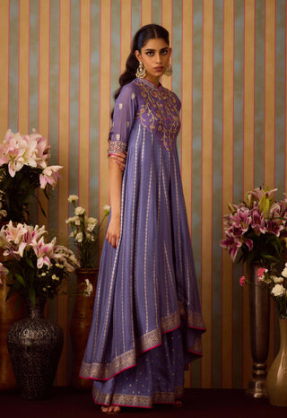 Peri Purple Anarkali Sharara Set by Shyam Narayan Prasad available on Indiaspopup.com