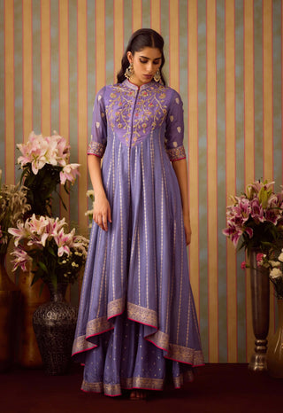 Peri Purple Anarkali Sharara Set by Shyam Narayan Prasad available on Indiaspopup.com