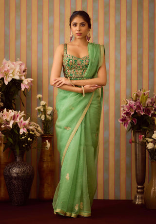 Arcadia Green Sari Set by Shyam Narayan Prasad available on Indiaspopup.com