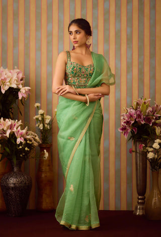 Arcadia Green Sari Set by Shyam Narayan Prasad available on Indiaspopup.com