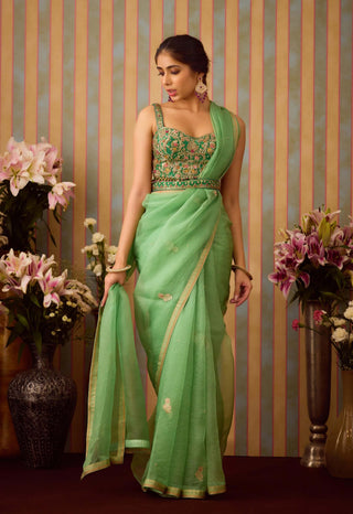 Arcadia Green Sari Set by Shyam Narayan Prasad available on Indiaspopup.com