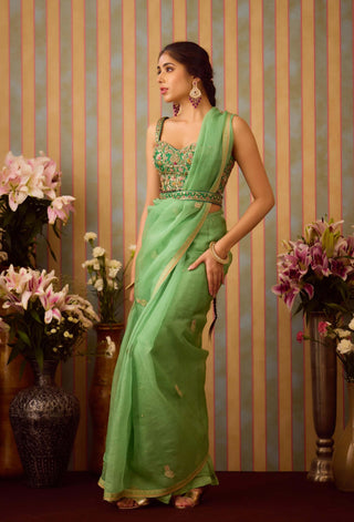 Arcadia Green Sari Set by Shyam Narayan Prasad available on Indiaspopup.com