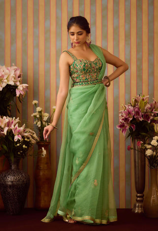 Arcadia Green Sari Set by Shyam Narayan Prasad available on Indiaspopup.com