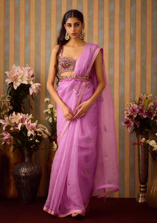 Orchid Lilac Sari Set by Shyam Narayan Prasad available on Indiaspopup.com