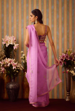 Orchid Lilac Sari Set by Shyam Narayan Prasad available on Indiaspopup.com