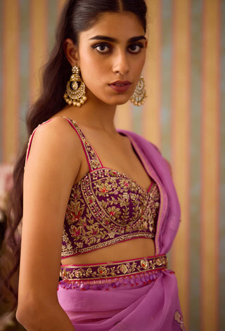 Orchid Lilac Sari Set by Shyam Narayan Prasad available on Indiaspopup.com