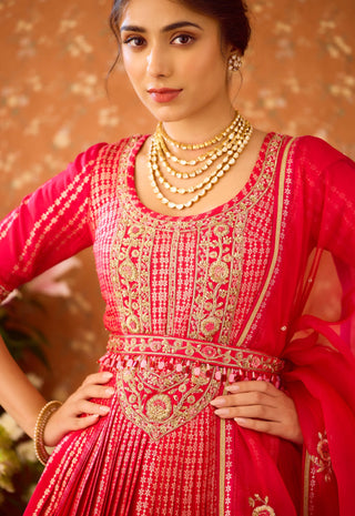 Scarlet Red Maroon Lehenga Set by Shyam Narayan Prasad available on Indiaspopup.com