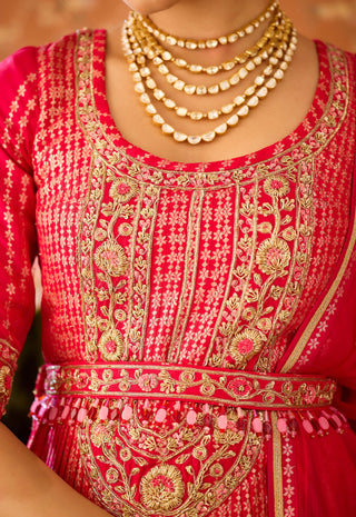 Scarlet Red Maroon Lehenga Set by Shyam Narayan Prasad available on Indiaspopup.com