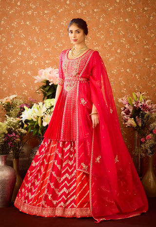 Scarlet Red Maroon Lehenga Set by Shyam Narayan Prasad available on Indiaspopup.com