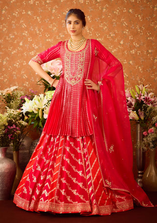 Scarlet Red Maroon Lehenga Set by Shyam Narayan Prasad available on Indiaspopup.com