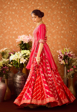 Scarlet Red Maroon Lehenga Set by Shyam Narayan Prasad available on Indiaspopup.com