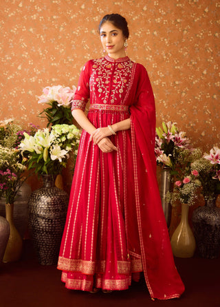 Persian Maroon Anarkali Sharara Set by Shyam Narayan Prasad available on Indiaspopup.com