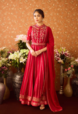 Persian Maroon Anarkali Sharara Set by Shyam Narayan Prasad available on Indiaspopup.com