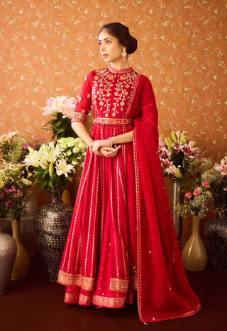 Persian Maroon Anarkali Sharara Set by Shyam Narayan Prasad available on Indiaspopup.com