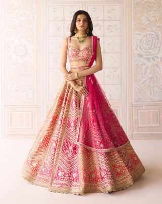 Coral orange pink lehenga set