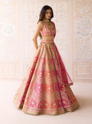 Coral orange pink lehenga set