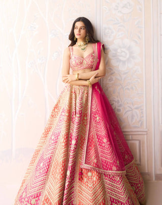 Coral orange pink lehenga set