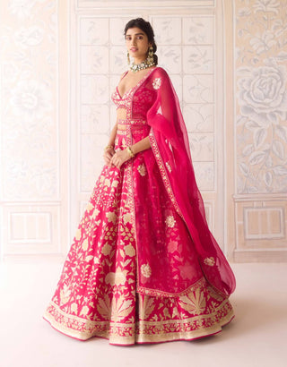 Carmine rose dori embroidered lehenga set