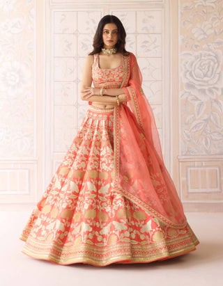 Coral orange applique lehenga set