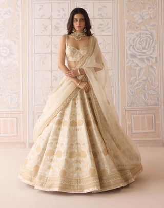 Ivory gold applique embroidered lehenga set