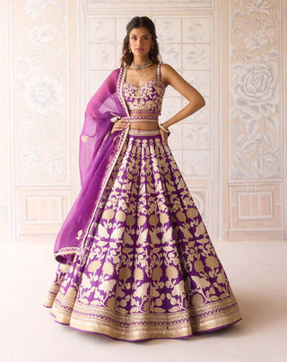 Phlox purple gold applique lehenga set