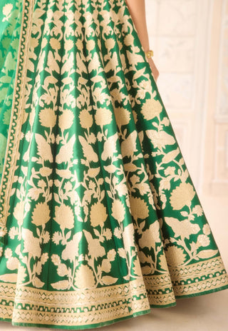 Dark green gold applique embroidered lehenga set