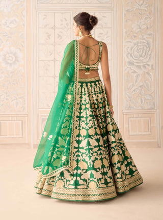 Dark green gold applique embroidered lehenga set