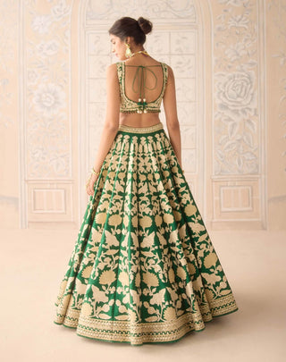 Dark green gold applique embroidered lehenga set