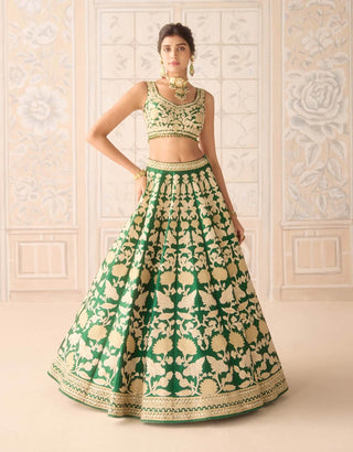 Dark green gold applique embroidered lehenga set