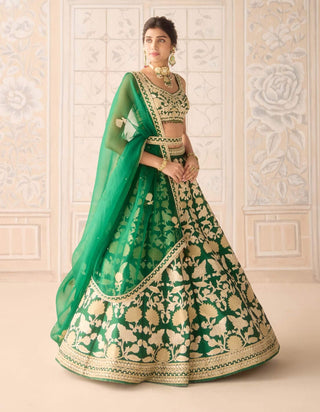 Dark green gold applique embroidered lehenga set