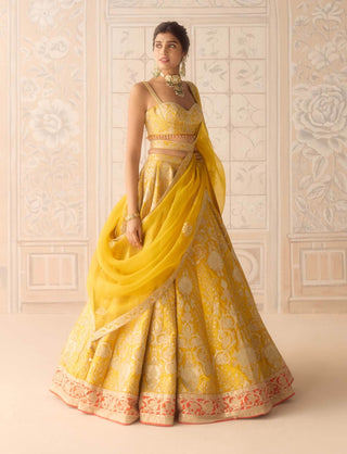 Raw silk dandelion lehenga set