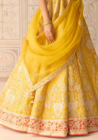 Raw silk dandelion lehenga set