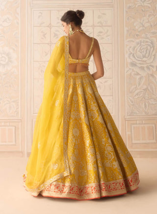 Raw silk dandelion lehenga set