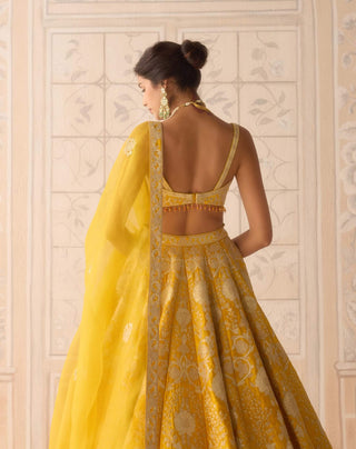 Raw silk dandelion lehenga set