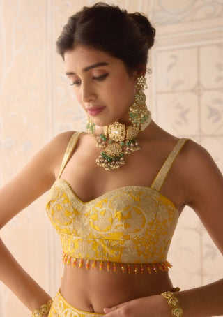 Raw silk dandelion lehenga set